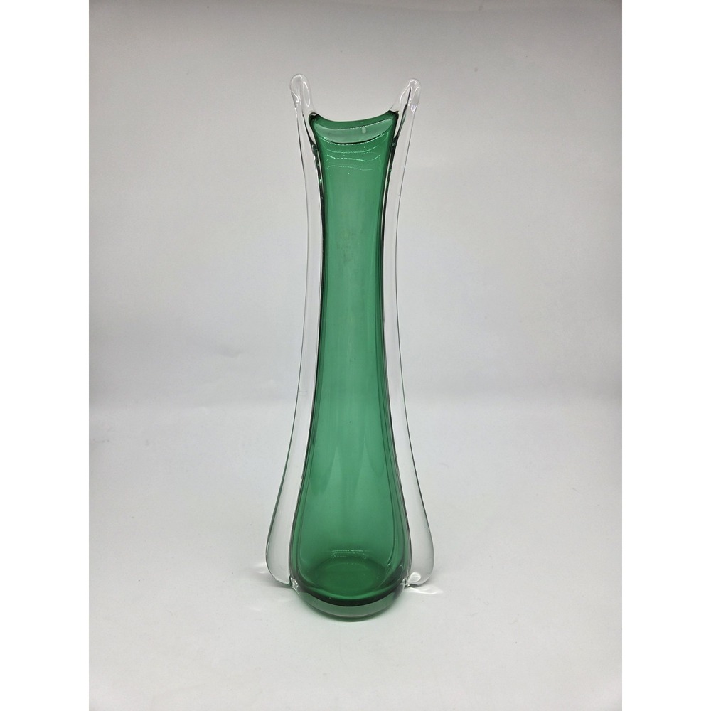 Green Cased Art Glass Sculptural Vase Hand‑Blown Modern Decor‎